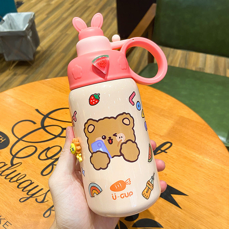 Cute Cartoon Straw Thermos Mug