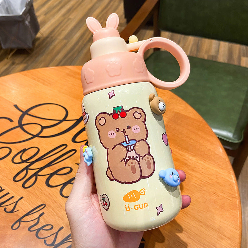 Cute Cartoon Straw Thermos Mug