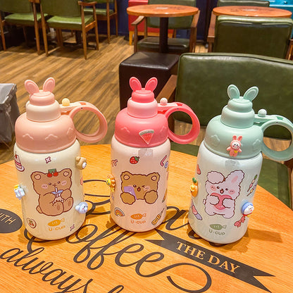 Cute Cartoon Straw Thermos Mug