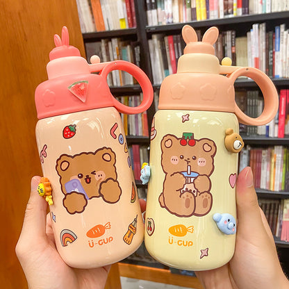 Cute Cartoon Straw Thermos Mug